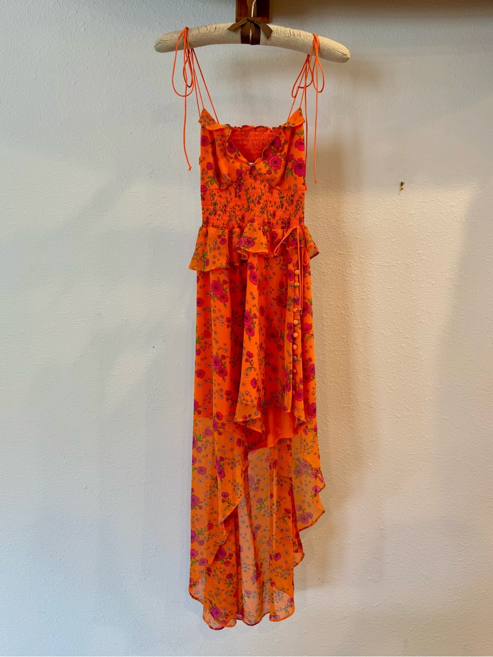 For Love & Lemons Tangerine Floral High-Low Summer Dress, New!